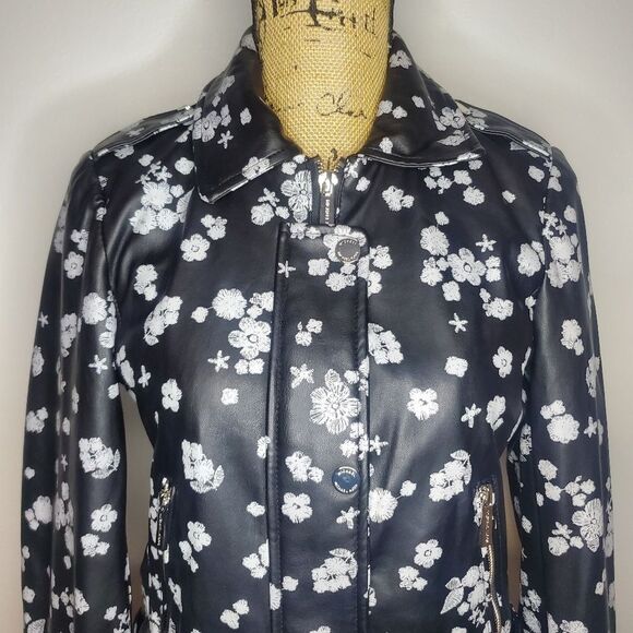 MICHAEL Michael Kors Leather Floral Moto Jacket Size Small - Picture 3 of 15